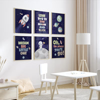 Space Nursery Wall Art Set, Rocket and Astronaut Prints
