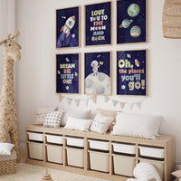Space Nursery Wall Art Set, Rocket and Astronaut Prints