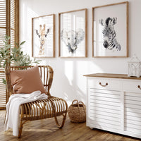 Safari Nursery Wall Art Set, Giraffe Elephant Zebra Prints