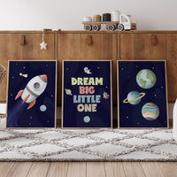 Space Nursery Prints: Astronaut, Rocket, Planets Wall Art Set