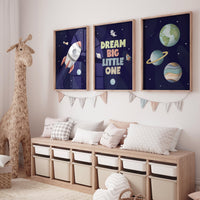 Space Nursery Prints: Astronaut, Rocket, Planets Wall Art Set