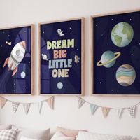 Space Nursery Prints: Astronaut, Rocket, Planets Wall Art Set