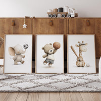 Baby Animal Sports Nursery Print: Baseball, Soccer, Basketball