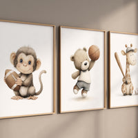 Sports Nursery Wall Art Set of 3, Animal Sports Prints