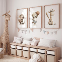 Sports Nursery Wall Art Set of 3, Animal Sports Prints