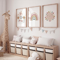 Rainbow Nursery Print: Earth Tone Flower & Sun Art