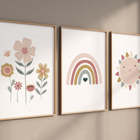 Rainbow Nursery Print: Earth Tone Flower & Sun Art