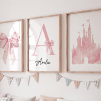 Personalized Princess Nursery Wall Art Set for Girls Room Decor