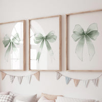 Sage Green Bow Print: Nursery Wall Art