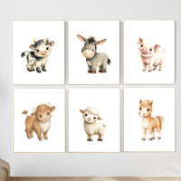 Farm Animal Nursery Prints Set of 6, Baby Farm Animals Wall Art