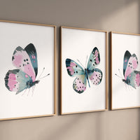 Butterfly Nursery Wall Art Set of 3 – Pink Teal Butterfly Prints