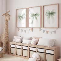 Sage Green Bow Print: Nursery Wall Art