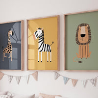 Safari Animal Nursery Prints: Boho Jungle Art, Set of 3