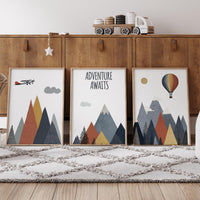 Adventure Awaits Nursery Wall Art Set, Mountain Nursery Prints