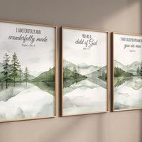 Mountain Nursery Art Print: Sage Green Forest, Bible Verse Decor