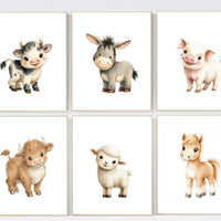 Farm Animal Nursery Prints Set of 6, Baby Farm Animals Wall Art