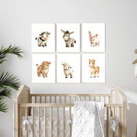 Farm Animal Nursery Prints Set of 6, Baby Farm Animals Wall Art