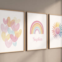 Personalized Rainbow Nursery Wall Art, Custom Name Print Set