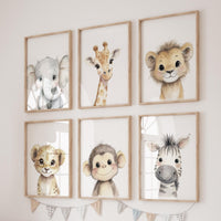 Safari Animal Nursery Prints: Watercolor Jungle Animals, Set of 6