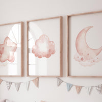 Blush Pink Nursery Prints: Moon, Stars, Cloud Art