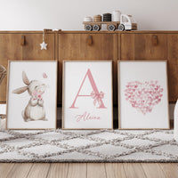 Personalized Girl Nursery Wall Art Set, Bunny Nursery Prints