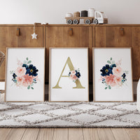 Blush Navy Floral Nursery Decor: Girl's Name Print
