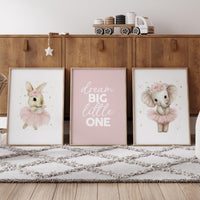 Ballerina Nursery Wall Art Set of 3, Bunny and Elephant Prints