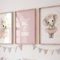 Ballerina Nursery Wall Art Set of 3, Bunny and Elephant Prints