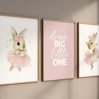 Ballerina Bunny Nursery Wall Art Set of 3, Dream Big Little One Print