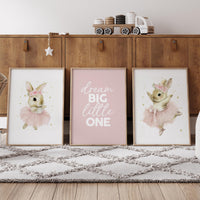 Ballerina Bunny Nursery Wall Art Set of 3, Dream Big Little One Print
