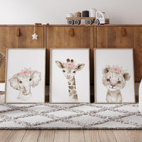 Pink Floral Safari Animal Prints: Girl Nursery Decor