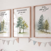 Mountain Nursery Art Print: Forest wall art, Bible Verse Decor