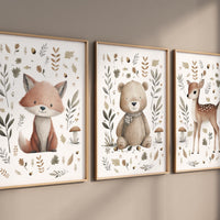 Whimsical nursery prints, Woodland Nursery Wall Art Set of 3, Forest Theme Decor