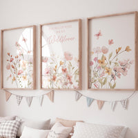 Wildflower Wall Art Set: Blush Floral Nursery Decor Prints