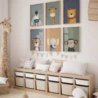 Safari Nursery Wall Art Set of 6, Jungle Animal prints
