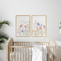 Wildflower Wall Art Set of 2, Pastel Floral Nursery Prints