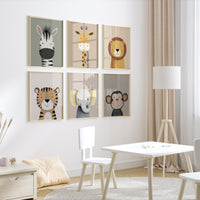Animal Art Prints Set of 6, Neutral Nursery Wall Art