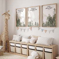 Mountain Nursery Art Print: Sage Green Forest, Bible Verse Decor