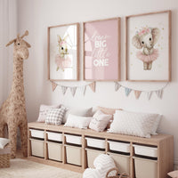 Ballerina Nursery Wall Art Set of 3, Bunny and Elephant Prints