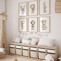 Nursery Wall Art Set, Pajama Animals, Baby Safari Animals
