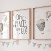 Hot Air Balloon Nursery Wall Art Set of 3, Oh The Places You'll Go