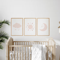Blush Pink Nursery Prints: Rainbow, Moon, Star Wall Art