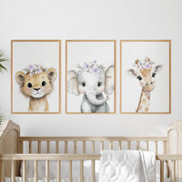 Floral Safari Animal Prints: Purple Nursery Wall Art