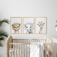 Floral Safari Animal Prints: Purple Nursery Wall Art