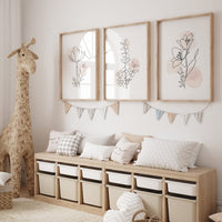 Minimalist Botanical Line Art Prints: Blush Floral Wall Decor Set
