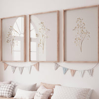 Beige Botanical Line Art Print Set: Minimalist Floral Wall Decor