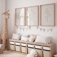 Beige Botanical Line Art Print Set: Minimalist Floral Wall Decor