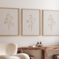 Beige Botanical Line Art Print Set: Minimalist Floral Wall Decor