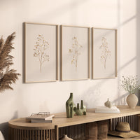 Beige Botanical Line Art Print Set: Minimalist Floral Wall Decor