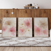 Pink Floral Nursery Wall Art Set, Blush Gold Flower Prints